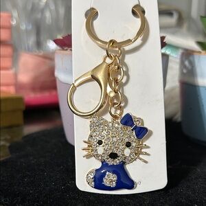 Fashion Jewelry Gold and Blue Cat Key Holder